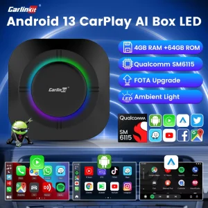 CarlinKit Android 13 LED AI Box Wireless CarPlay Wireless Android Auto Smart Car Multimedia Box Chip Qualcomm 8-Core Scheda SD Espandi fino a 512 GB Supporto video online