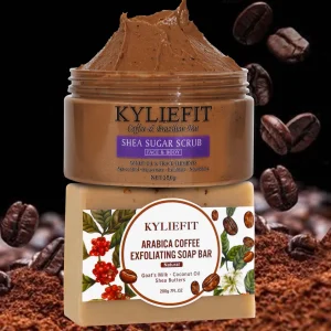 KYLIEFIT Scrub allo zucchero di karitè brasiliano e caffè alle noci, schiarente, sbiancante, esfoliante, nutriente, pulizia della pelle, per viso, corpo