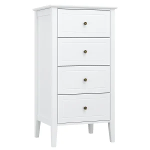 Commode Getone, cassettiera per camera da letto, cassettiera bianca, cassettiera a 4 cassetti, mobili per camera da letto, comodino, 50x40x95 cm in legno bianco