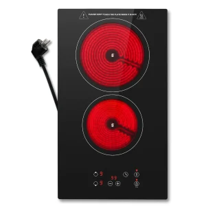 Piano cottura in vetroceramica 2 piastre Piano cottura elettrico Piano cottura da 30 cm 2 piastre con spina Touch Control 3000 W con 9 livelli di potenza Temporizzatore da 1-99 minuti
