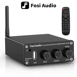 Fosi Audio Bluetooth TPA3116 Amplificatore di potenza audio 2.1CH 100W Mini HiFi Classe D Amp Bassi Alti con telecomando U-Disk BL20A