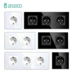BSEED Presa a muro singola standard UE Doppia presa in vetro Prese di corrente triple Presa elettrica per la camera da letto dell’ufficio domestico 16A