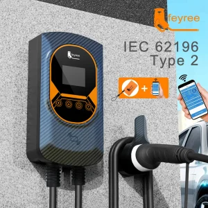 feyree EV Stazione di ricarica 32A Caricatore per auto per veicoli elettrici EVSE Wallbox Montaggio a parete 7.6/11/22KW Tipo2 Cavo IEC62196 Controllo APP