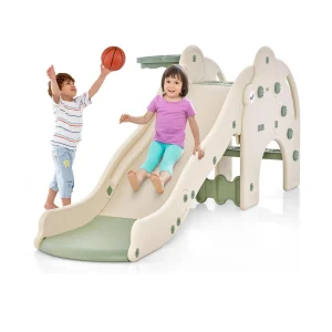 Scivolo da esterno, scivolo per bambini 4 in 1 con tunnel, canestro da basket e scala, scivolo a forma di elefante per bambini dai 18 mesi