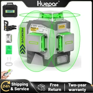 Huepar ZK03CG-L Livello laser a 12 linee incrociate Alta precisione ±2mm/10m Strumenti autolivellanti e batteria agli ioni di litio da 8000 mAh e telecomando