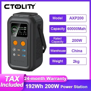 CTOLITY Stazione di alimentazione portatile da 200 W Batteria Lifepo4 da 192 Wh Power Bank Alimentazione di emergenza DUE porte USB TYPE-C per campeggio all’aperto