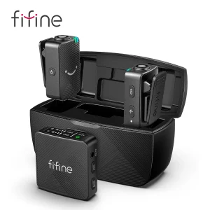 FIFINE M9 Microfono lavalier wireless, sistema microfonico da bavero senza fili da 2 pezzi per la registrazione Vlog, adatto per iPhone/Android/fotocamera/laptop