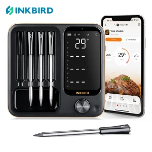 INKBIRD INT-14-BW Termometro per barbecue wireless a tre modalità con 4 sonde Termometro per carne Bluetooth WiFi impermeabile IP67 per forno per barbecue