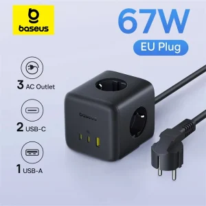 Baseus 67W GaN Caricatore rapido Ciabatta 3AC 3680W Presa USB-C Stazione desktop di ricarica rapida per laptop iPhone Samsung Xiaomi