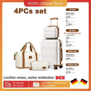 Set valigia KONO da 4 pezzi, valigia da 55 cm per bagaglio a mano, custodia per cosmetici, borsa da viaggio, borsa da toilette da viaggio