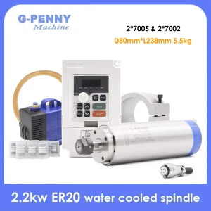 Kit mandrino raffreddato ad acqua G-Penny 2.2kw motore CNC 110v / 220v 80*230 e trasmissione di frequenza e staffa da 80mm e pompa da 75w e pinze da 8 pezzi