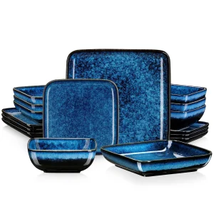 Vancasso Stern piatti ceramica set di stoviglie da 16 pezzi blu quadrato forno cambia smalto stoviglie da cucina set di stoviglie piatto in ceramica per 4 persone set piatti da tavola