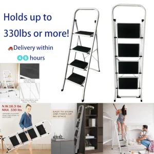 DayPlus Scaletta in acciaio resistente, pieghevole, portatile con imbottiture antiscivolo, adatta per casa, garage, ufficio, mercato, giardino