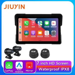 Jiuyin Schermo GPS Portatile da 7 Pollici per Moto con Carplay Wireless e Android Auto, Display Impermeabile IPX7 con Bluetooth