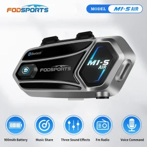 Fodsports M1-S AIR Interfono per casco moto Auricolare Bluetooth, interfono BT 5.0, radio FM, 3 effetti sonori, condivisione musicale, tipo C