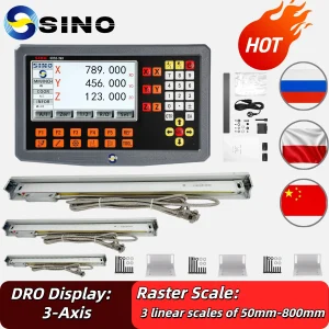 SINO Kit di lettura digitale DRO LCD a 3 assi con 3 pezzi o 2 pezzi DRO Righello in vetro con griglia a scala lineare per utensile per tornio di fresatura SDS2-3VA