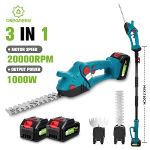 ONEGRREN 3 IN 1 Palo Telescopico Tagliasiepi Elettrico Ramo Alto Arbusto Diserbo Potatura Attrezzo Da Giardino Per 21 18V Batteria