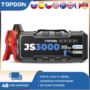 Topdon JS3000 3000A Avviatore di emergenza per auto Accumulatori e caricabatterie di riserva 12V Dispositivo di avviamento per auto 24000Mah Batteria di avviamento per auto Booster