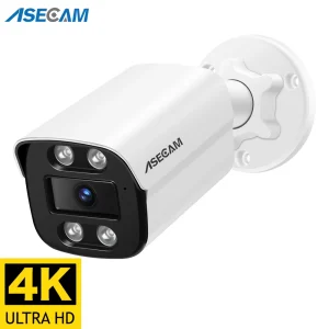 ASECAM 4K 8MP Telecamera IP CCTV esterna POE Audio H.265 Onvif AI Rilevazione umana Luce colorata Allarme Telecamera di sorveglianza di sicurezza