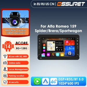 Autoradio 8G + 128G per Alfa Romeo Brera Spider 159 Sportwagon Wireless CarPlay Android Auto Car sistemi intelligenti AI 2Din Video