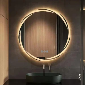 Specchio da bagno a LED antiappannamento Cerchio retroilluminato HD Specchio cosmetico da parete infrangibile 3 colori Luci regolabili