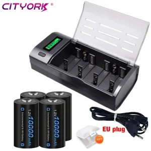 Batteria ricaricabile Cityork 1.2V ni-mh D size R20 batteria 10000mAh batteria tipo d ad alta capacità + caricabatterie rapido LCD