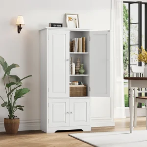 Getone armadio da cucina armadio alto portaoggetti credenza dispensa armadio con 4 ante 58,2×31,5×123 cm bianco/nero