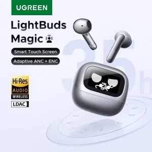 UGREEN Lightbuds Auricolari Bluetooth wireless ANC con cancellazione attiva del rumore adattivo semi-aperte con schermo intelligente LCD a colori
