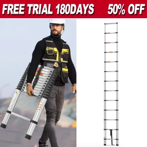 Scala telescopica in acciaio inossidabile da 2,6 m, 3,2 m, scala pieghevole resistente multiuso durevole, carico fino a 330 libbre, antiscivolo