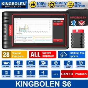Aggiornamento gratuito a vita più recente KINGBOLEN S6 CAN FD Tutti i sistemi Strumenti diagnostici per auto italiani Scanner OBD automatico Bluetooth 28 Ripristina VIN automatico