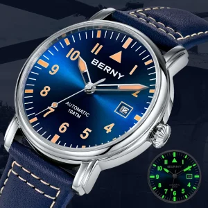 BERNY Orologio automatico da uomo meccanico luminoso militare classico orologio subacqueo con zaffiro impermeabile 100m