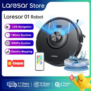 Laresar 01 Robot Aspirapolvere Mop LDS Lidar Navigazione 5000Pa Mappatura pianificata intelligente Lavaggio del pavimento della casa Tappeto Pulizia dei peli degli animali domestici