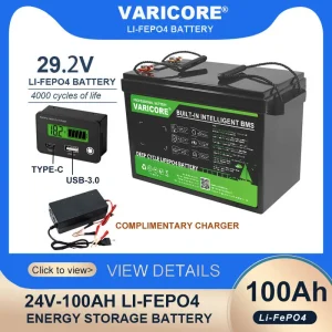 Batteria al litio VariCore 24V/25.6v 100AH LiFePO4 Uscita USB 3.0 Type-C per batterie accendisigari per auto inverter Caricatore da 29,2 V esente da impuestos