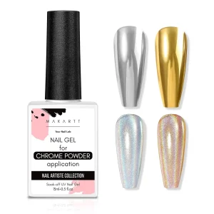 Makartt Gel Top Coat per Polvere Cromata Unghie – 15ml Top Coat Gel Senza Residui Effetto Specchio Lucido per Unghie