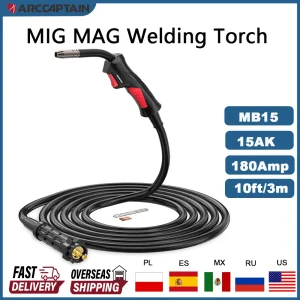 Torcia per pistola MIG ARCCAPTAIN MB15 15AK Torcia per pistola per saldatura MIG Stinger 10 piedi (3 m) Sostituzione per torcia per pistola MIG MB15, connessione Euro