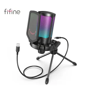 Microfono USB FIFINE amplificgame per lo Streaming di giochi con filtro Pop Shock Mount e controllo del guadagno, microfono a condensatore per PC/MAC -A6V