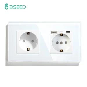 Prese standard UE BSEED Presa a muro singola Presa a doppio telaio con prese USB Pannello in vetro Prese tripli di tipo C per la casa