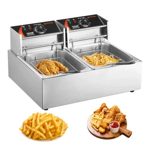 SucceBuy Friggitrice elettrica commerciale da 12 litri con doppi serbatoi Friggitrice da appoggio in acciaio inossidabile da 3000 W per patatine fritte di pollo fritto