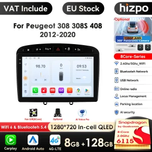 8GB 9 pollici Android 14 Carplay per Peugeot 408 Peugeot 308 308SW Autoradio Lettore video multimediale Navigazione GPS Telaio nero Grigio
