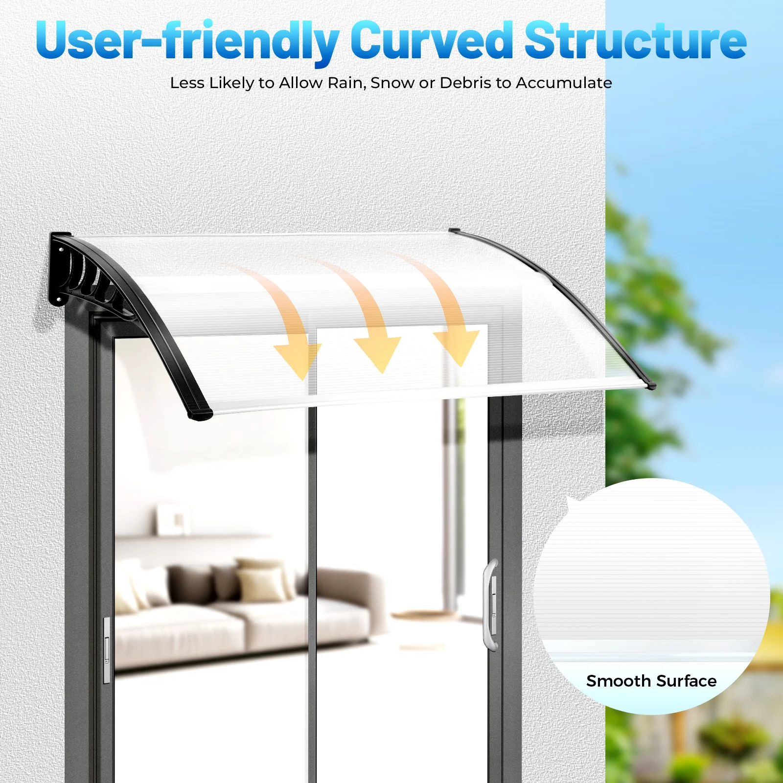 200/150 cm baldacchino porta d'ingresso tetto pent portico anteriore ombra esterna tetto patio copertura antipioggia