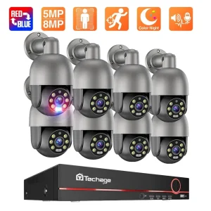 Techage HD 5MP 8MP POE Sistema di telecamere PTZ di sicurezza intelligente Sistema CCTV da esterno Ultra H.265 8CH Kit di sorveglianza notturna a colori