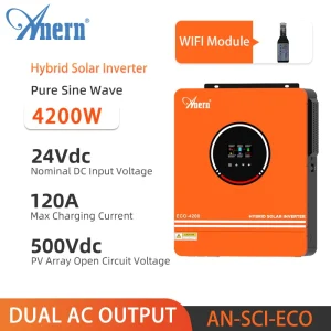Anern Mppt Inverter solare 3KW 4.2KW 6.2KW Off Grid 24V 48V Inverter 12V 220V onda sinusoidale pura doppia uscita MPPT 80A 120A