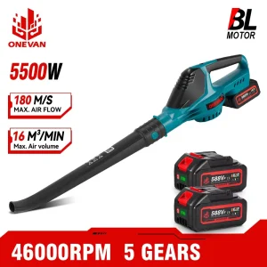 ONEVAN 5500W Brushless Elettrico Ventilatore di Aria 46000rpm Cordless Foglia Polvere Neve Soffiare Strumento di Potere Per Makita 18V Batteria Spille