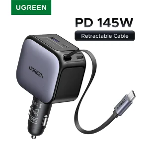 UGREEN USB Type-C Caricabatteria da auto PD145W 90W 60W Cavo retrattile PD SCP AFC PPS Ricarica rapida per tablet iPhone Samsung Xiaomi