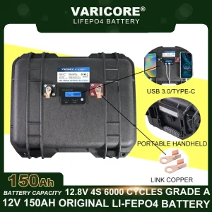 VariCore 12v/12.8V 150AH LiFePO4 Batteria 4s Valigia portatile multifunzionale per carrello da golf Campo Accendisigari per auto Caricabatterie