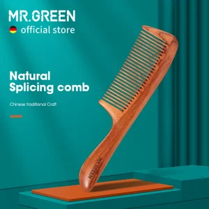 MR.GREEN Pettine in legno naturale Struttura di giunzione Pettine per capelli Spazzolino da denti fini Antistatico Parrucchiere Capelli Strumenti per massaggio del cuoio capelluto Regalo