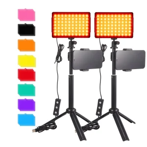 Confezione da 2 luci per streaming Studio Luce video a LED Luce per computer Illuminazione per fotocamera con treppiede 9 filtri colorati per foto fotografiche