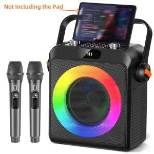 Macchina per karaoke T19-T con 2 microfoni wireless |   Altoparlante Karaoke nero con regolazione degli alti/bassi, sistema PA con altoparlante wireless
