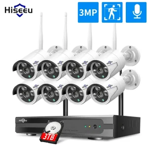 Kit di Telecamere di Sicurezza WIFI Hiseeu 5MP con Rilevamento Umano, Visione Notturna IR, Sistema di Telecamere IP, NVR 10CH, Sistema di Sorveglianza CCTV Wireless