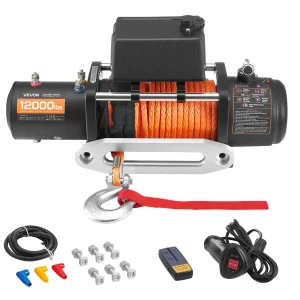 Verricello Elettrico Wireless SucceBuy 12000 lbs 12V DC con Cavo per Camion e Auto, con Corda Sintetica 0.36in x 75.5ft per Traino Fuoristrada